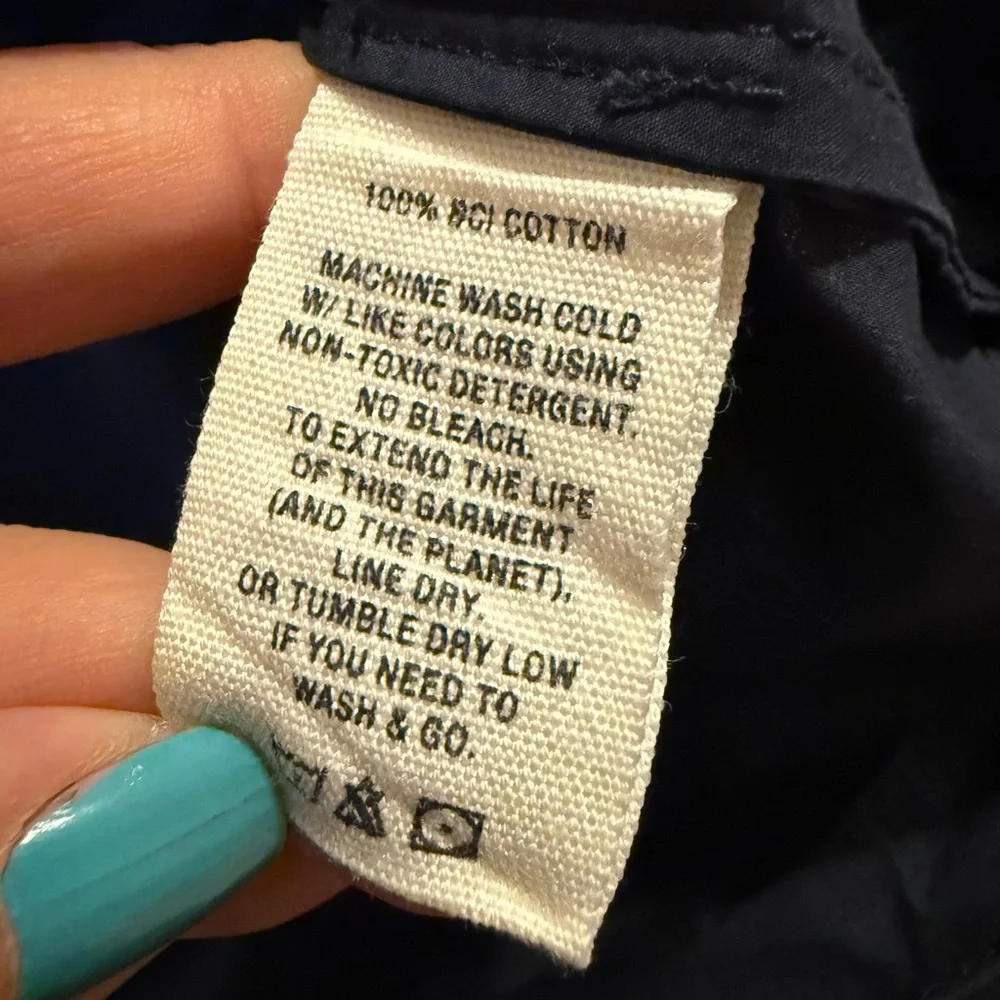 Alex Mill Navy Ruffle Neck Blouse Womens XS Cotton Elegant Trendy Button Up - Picture 8 of 8